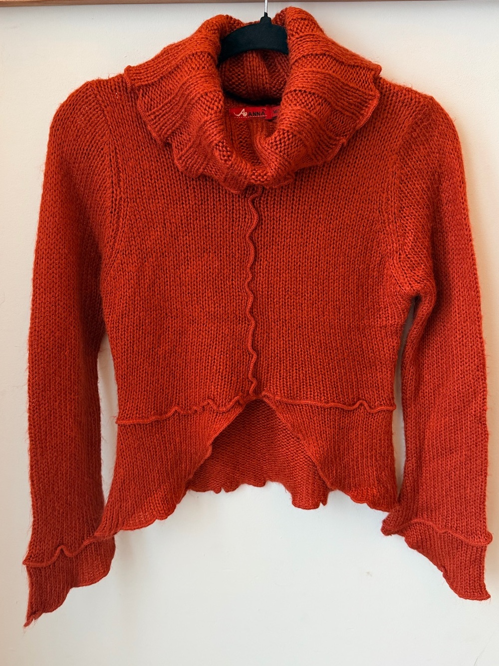 Anna Collection Burnt Orange Cowl Neck Asymmetrical Knit Sweater Boho